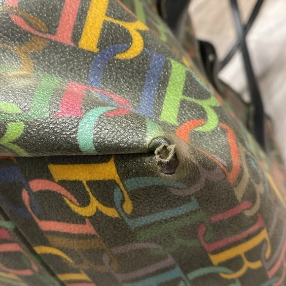 Dooney & Bourke Signature DB Canvas Tote Shoulder Bag Black outside Red inside - Picture 4 of 8